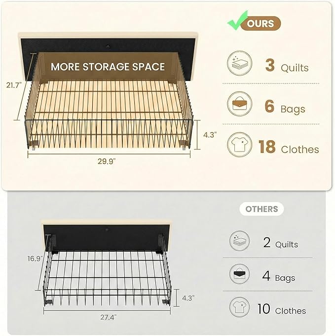 SHA CERLIN King Size Platform Bed Frame with 4 Storage Drawers, Vertical Channel Tufted Adjustable Headboard, Velvet Upholstered, Wooden Slats Support, No Box Spring Needed, Easy Assembly, Cream