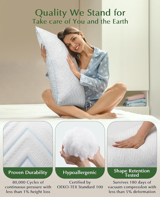 DIORIS Queen Size Pillows Set of 2 - Hotel-Quality Down Alternative Bed Pillows for Back, Side & Stomach Sleepers, Cooling Breathable Microfiber Fill, Medium Firm Support for Neck & Shoulder