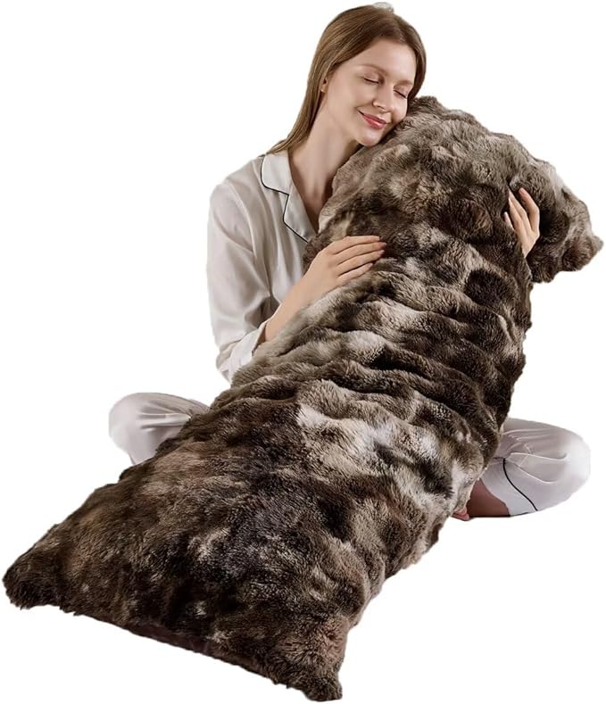Luxury Shaggy Faux Fur Body Pillow,Fluffy Bed Pillow with Zipper Closure,Soft Decorative Plush Full Long Pillows,Fuzzy Hug Pillow for Living Room Side Sleeper & Pregnancy 20"x54" Tie-dye Coffee