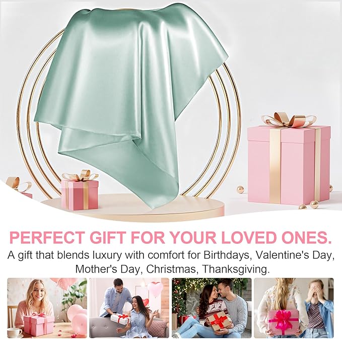 Silk Pillow Cases King Size with Hidden Zipper, Mulberry Silk Pillowcase for Hair and Skin, Smooth and Soft Breathable Cooling Silk Satin Pillow Covers for Sleeping, Gifts for Women, Sage Green