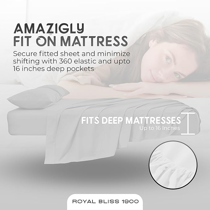 Royal Bliss Split Sheets - 5Pc Set - Easy Fit California King Size - Adjustable Bed Compatible (White)