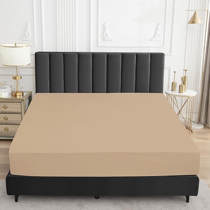 Sufdari Full Size Mattress Protector,Waterproof Mattress Protector,Fitted Sheet Style Mattress Cover with 18" Deep Pocket,Washable and Comfortable-Light Tan,Full
