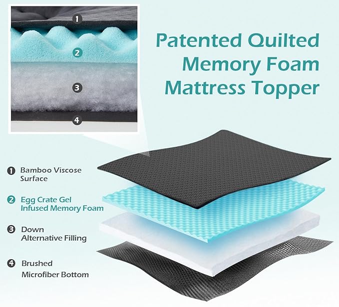 Hansleep Memory Foam Mattress Pad Topper King, King Size Mattress Topper Viscose Derived from Bamboo, King Foam Bed Mattress Pad Cover for Back Pain Relief, 78" x 80", Charcoal Grey
