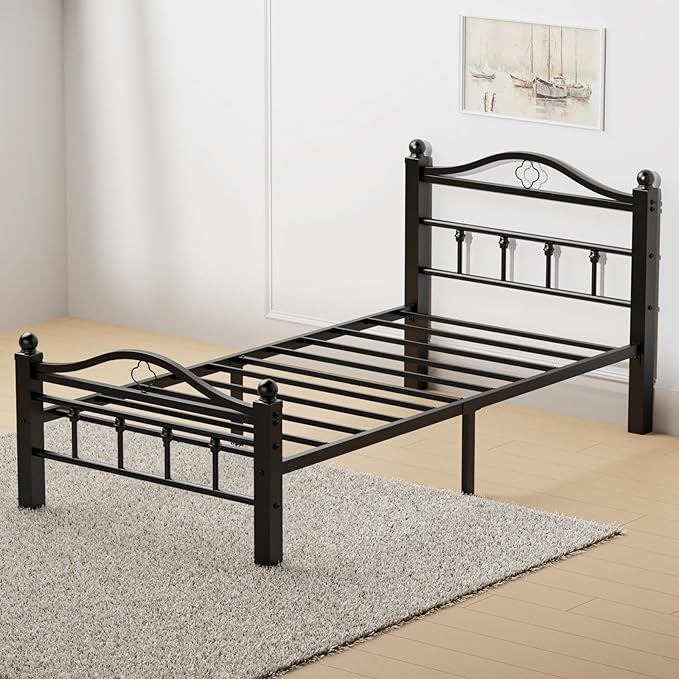 Twin XL Bed Frame with Headboard, 1500LBS Heavy Duty Twin XL Bed with Noise Free Design/12 Inch Under-Bed Storage Space/No Box Spring Needed/Tool-Free Assembly