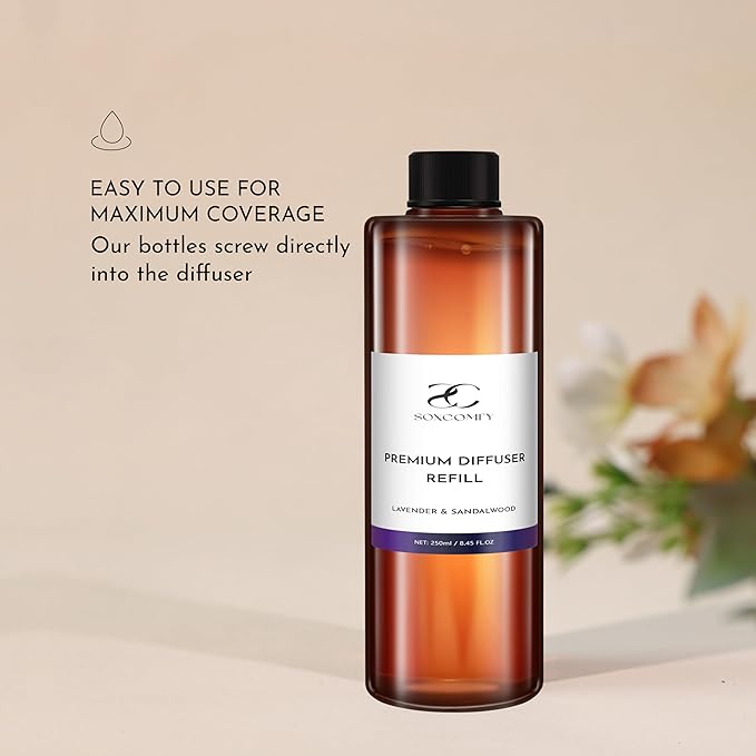 Diffuser Oil Refill, 250ml / 8.45 fl oz, Lavender & Sandalwood - Reed & Aromatherapy Diffuser Oil, Long-Lasting Home Fragrance, Sweet Orange & Cedarwood Notes