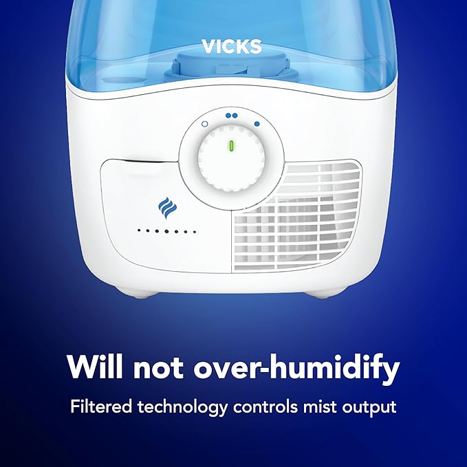 Vicks Filtered Cool Mist Humidifier, Medium Room, 1.1 Gallon Tank - Humidifier for Baby and Kids Rooms, Bedrooms and More, Works with Vicks VapoPads