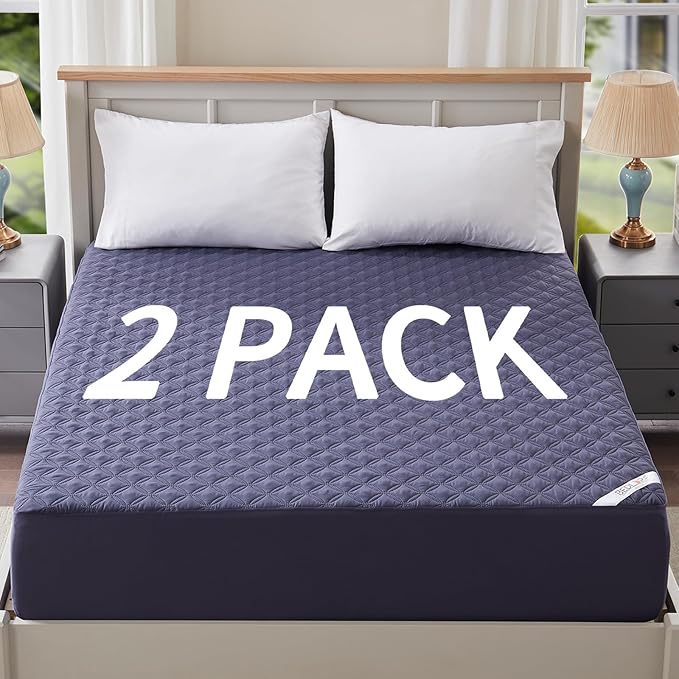 BEDLORE 2 Pack Waterproof Mattress Protector,Cal King Size Pad Noiseless with Deep Pocket Fitted for 6"-18",Soft Breathable Dirt Proof Bed Mattress Cover Washable for Home,Bedroom,Hotel(Navy Blue)