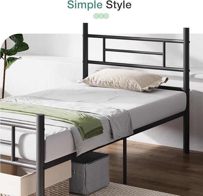 Novilla Twin Bed Frame with Headboard and Footboard, 14 Inch Metal Platform Bed Frame, Under Bed Storage, Strong Metal Slats Support, Mattress Foundation No Box Spring Needed