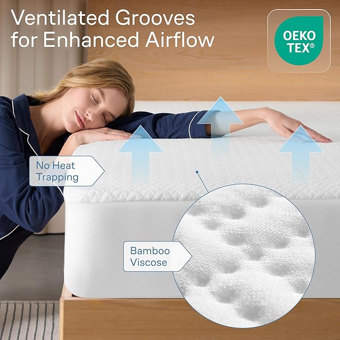 100% Waterproof Twin Mattress Protector - 360 Pad Protection Against Spills, Stains & Accidents for Parents & Pet Owners - Noiseless & Cooling Viscose Made from Bamboo (White)