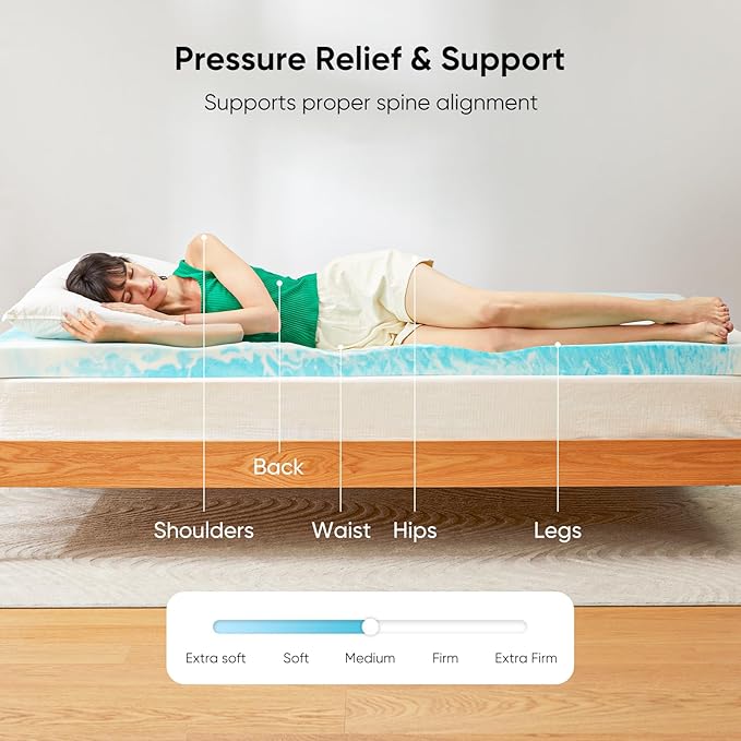 Marsail 3-inch Twin XL Memory Foam Mattress Topper, Gel Infused Cooling Mattress Topper, Soft Mattress Topper for Sleeper Sofa, RV, Camper, CertiPUR-US Certified, Blue
