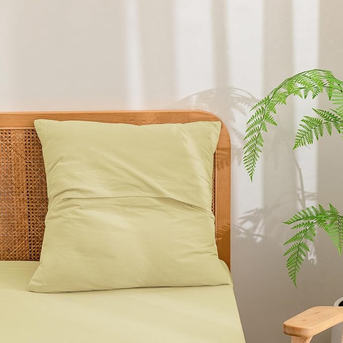 BESTOUCH 100% Washed Cotton Pillowcase for Hair and Skin Linen Feel Soft Comfortable Breathable 2 Set Pillow Case with Envelope Closure Solid Light Yellow Euro 26x26 Inches