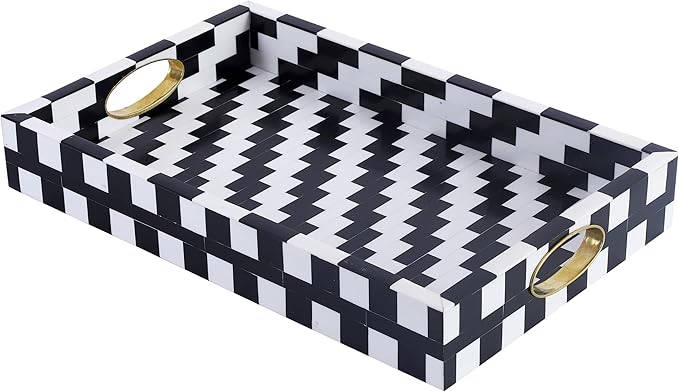 Handicrafts Home Optique Pixel Ottoman Tray 17x11, Handmade Resin Inlay Decorative Tray, Black White Geometric Coffee Table Centerpiece, Large Designer Serving Tray for Living Room Décor