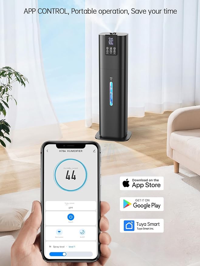 8L Smart Humidifiers for Bedroom Large Room, 2.1Gal Cool Mist Top Fill Diffuser Ambient Light, App & Remote Control, 3 Mist Modes, Quiet Humidifier for Home Office Plant