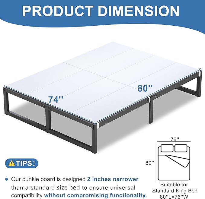 Lutown-Teen Bunkie Board King Under Mattress High-Density Polymer Mattress Support Board King Anti-Sag, Breathable, Moisture Resistant, Noise Minimizing, White
