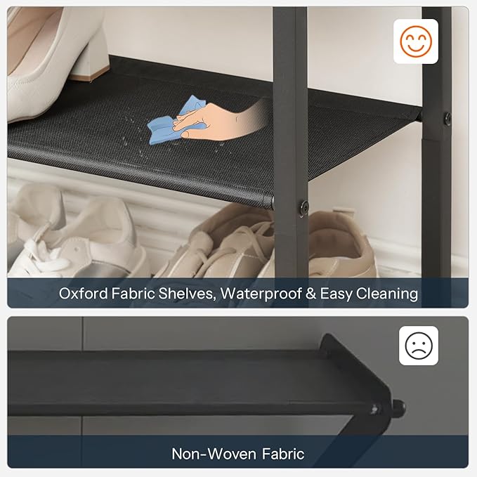 HOOBRO Shoe Bench, 3-Tier Shoe Rack Bench with Oxford Fabric Shelves, 29.5" L Industrial Shoe Storage Organizer for Hallway, Living Room, Holds Up to 300 lb, Space-Saving, Rustic Brown BF77HX01