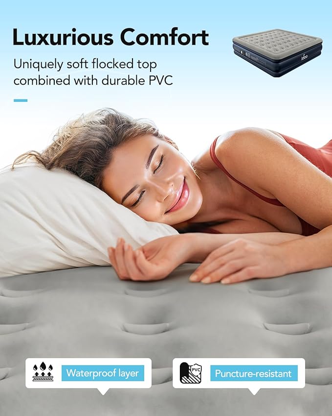 iDOO King Size Air Mattress with Built in Pump, 18" Raised Comfort Blow up Mattress King, Upgraded Inflatable Mattress for Guest Home, Temporary Air Bed with Storage Bag, colchon inflable, 750lbs Max