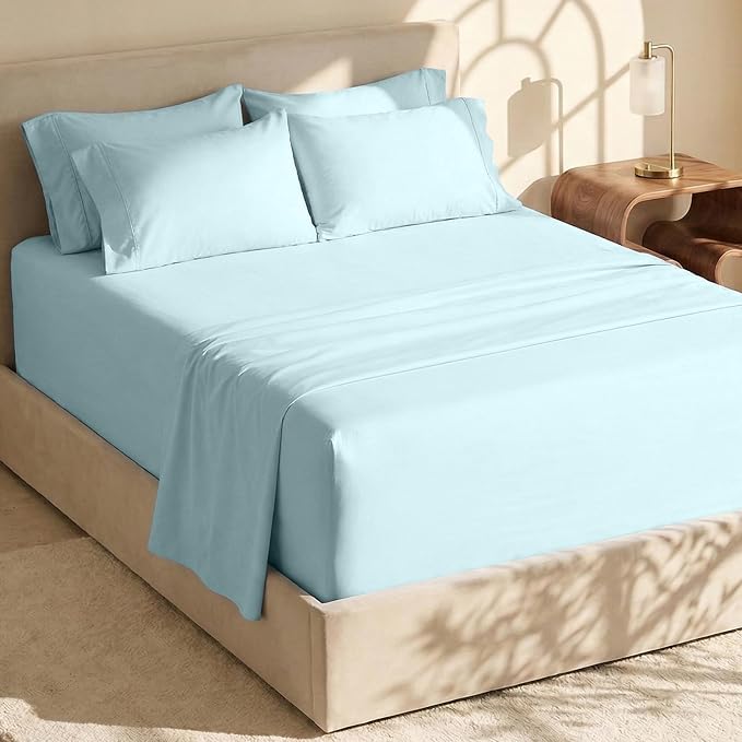 Hearth & Harbor Extra Deep Pocket Sheets - Fits Mattress 18-24 Inches Deep - Extra Deep Pocket Split King Size Sets - 7 Piece Split King Size - Aqua Blue