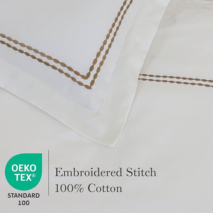 Dreamology White Duvet Cover Luxury Hotel Quality Bedding Set 100% Cotton Embroidered Duvet Covers with 2 Pillow Shams Hypoallergenic Zipper Closure 3 Pieces Duvet Set (Brown, King)