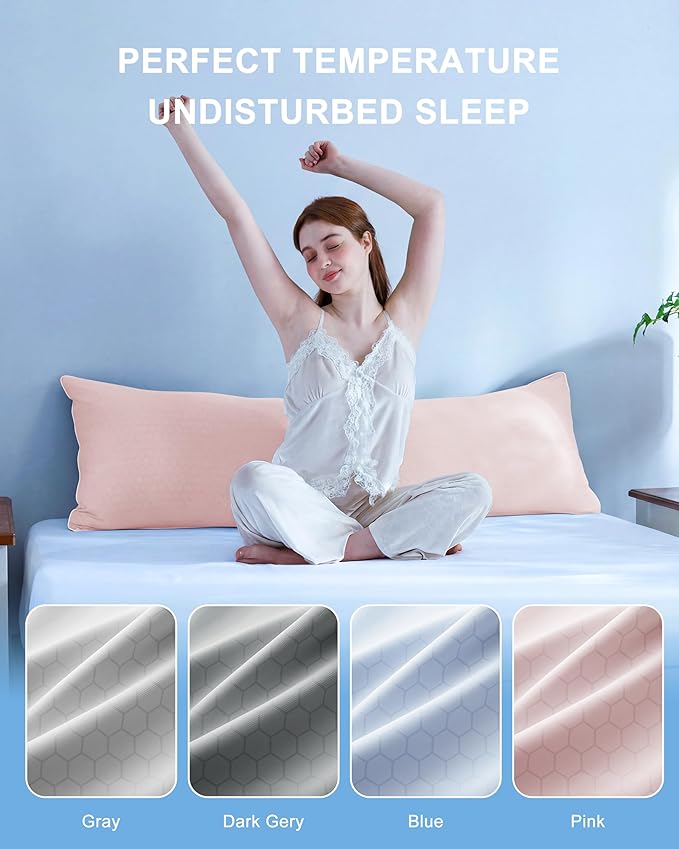 YZ HOME Cooling Body Pillow for Adults, Cold Touch Fabric, Blue Shredded Memory Foam, Support for Side Back Stomach Sleepers, Removable Washable Cover(Pink,20x54 inch)