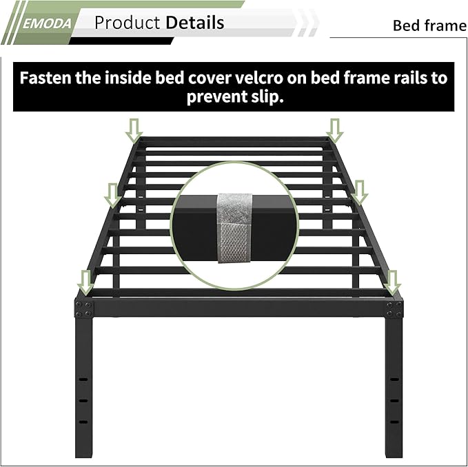 EMODA 18 Inch Twin Bed Frames with White Cover Skirt, Heavy Duty Metal Twin Platform Bed Frame No Box Spring Needed, Noise Free, Easy Assembly