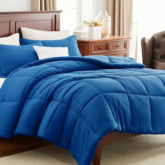 CozyLux Oversized Queen Comforter Set, 270GSM Classic Blue Bedding Sets for All Seasons, 3 Pieces 98x98 Bed Set with 1 Down Alternative Comforter and 2 Pillow Shams, Soft, Lightweight, Breathable