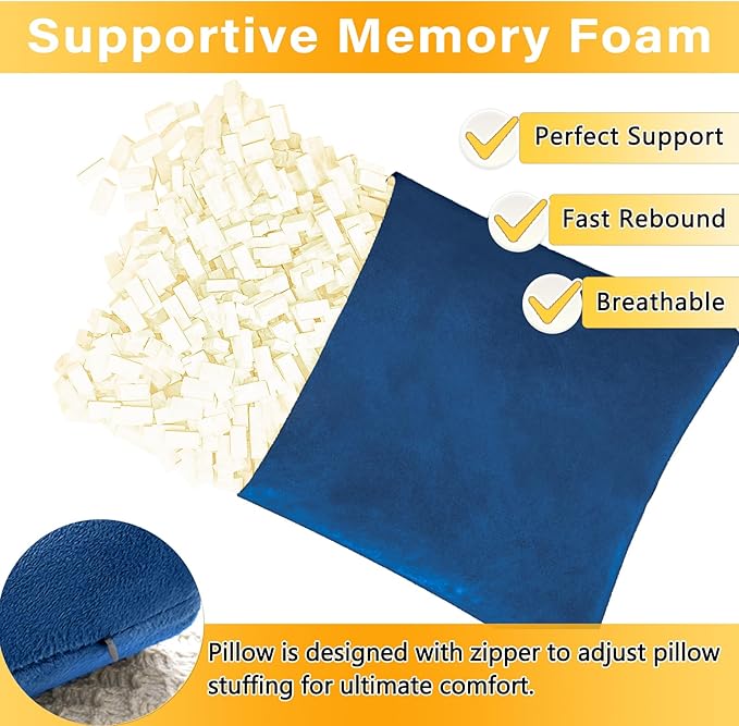 1 MIDDLE ONE 2 Pack Small Pillow, Memory Foam Mini Pillow 11 X 7 Inches for Travel, Sleeping, Nap and Neck, Knee, Lumbar Support, Tiny Cushion for Pet, Dogs (Blue)
