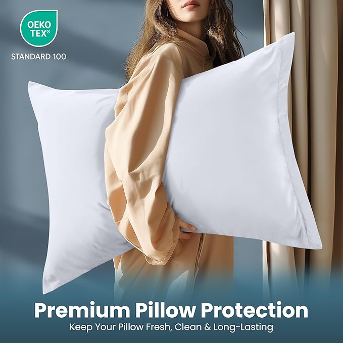 Utopia Bedding Queen Pillow Protectors - Pack of 2 - Zipper Closure - Soft Brushed Microfiber Fabric - Shrinkage and Fade Resistant Pillow Protectors Queen Size 20 X 30 Inches (White)