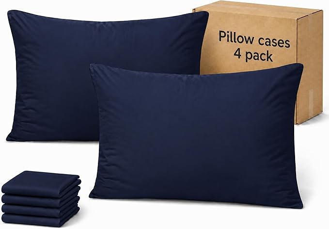 ZPECC Navy Pillow Cases Standard Size Set of 4, 20x26 Envelope Closure Pillowcases, Soft Plain Brushed Microfiber Covers Hypoallergenic Breathable