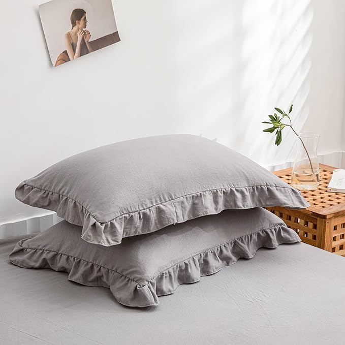 Merryword Cute Pillowcases Light Gray Pillow Shams Gray Ruffle Standard 20x26inch Pillowcases Set of 2 Shabby Chic Fringe Decor Pillow Cover