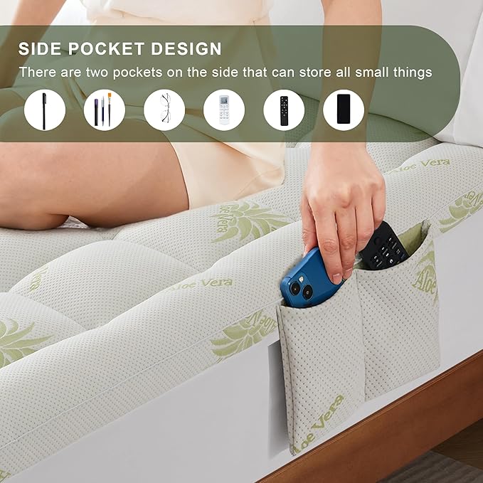 2~3In Mattress Topper King Size Aloe Viscose Derived from Bamboo Pillow Top - Extra Thick Padded Mattress Pad Protector, Breathable Deep Pocket 8-21, 1100GMS