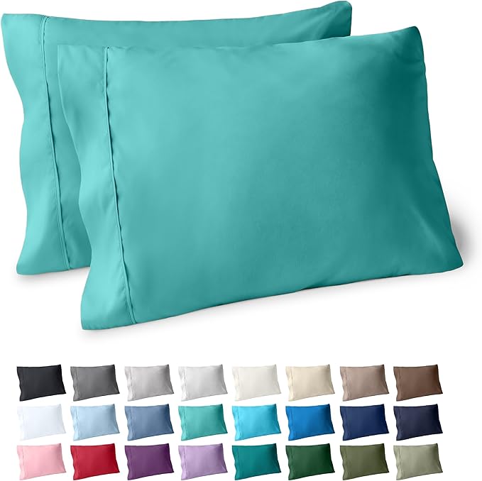 Bare Home Microfiber Pillow Cases - King Size Set of 2 - Cooling Pillowcases - Double Brushed - Turquoise Pillowcases 2 Pack - Easy Care (King Pillowcase Set of 2, Turquoise)