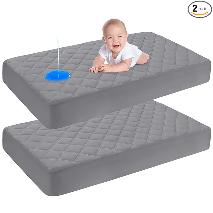 Yoofoss Waterproof Crib Mattress Protector 2 Pack, Quilted Crib Mattress Pad Cover Ultra Soft and Breathable, Machine Washable Toddler Mattress Protector for Standard Baby Crib Size 52''x28''