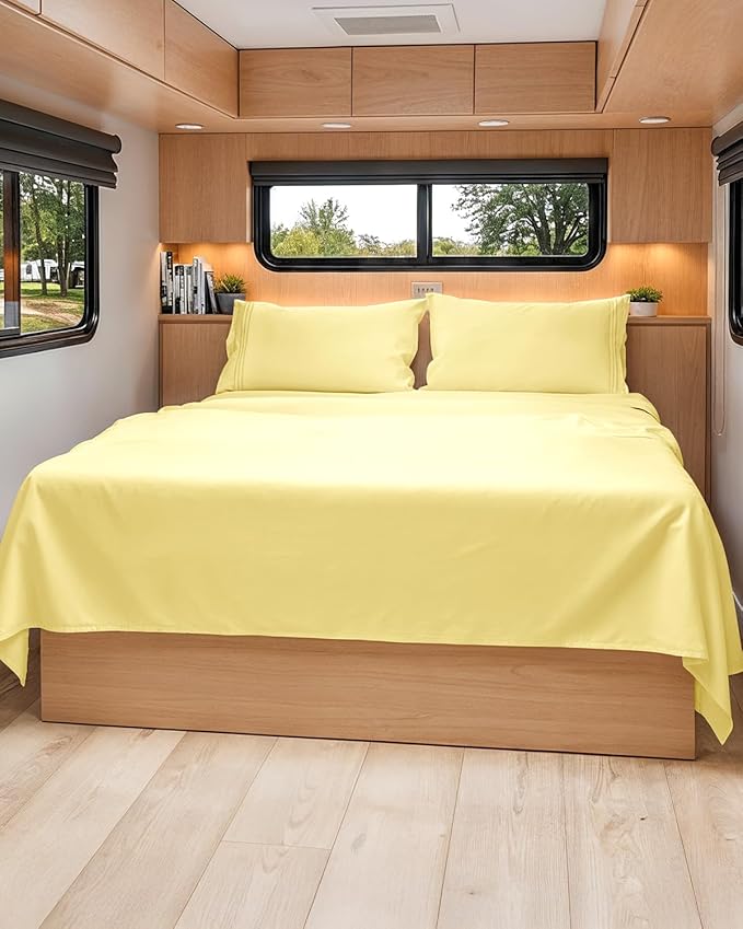 Short Queen Size 4 Piece Sheet Set - RV Short Queen, Ultra-Soft, Breathable & Cooling Bed Sheets Set with Deep Pockets - Hotel Luxury Bedding for Women & Men - Wrinkle Free & Fade Resistant - Yellow