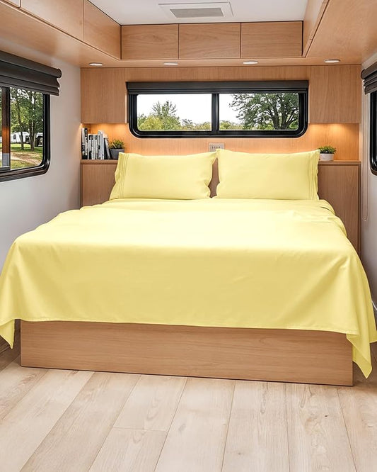 Short Queen Size 4 Piece Sheet Set - RV Short Queen, Ultra-Soft, Breathable & Cooling Bed Sheets Set with Deep Pockets - Hotel Luxury Bedding for Women & Men - Wrinkle Free & Fade Resistant - Yellow