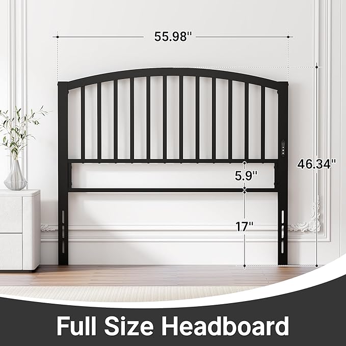 Weehom Full Size Headboard Only, Modern Headboard for Full Size Bed with LED Light, USB & Type C Port and Touch & Remote Control, Metal Headboard, Sturdy and Stable, Easy Assembly, Black