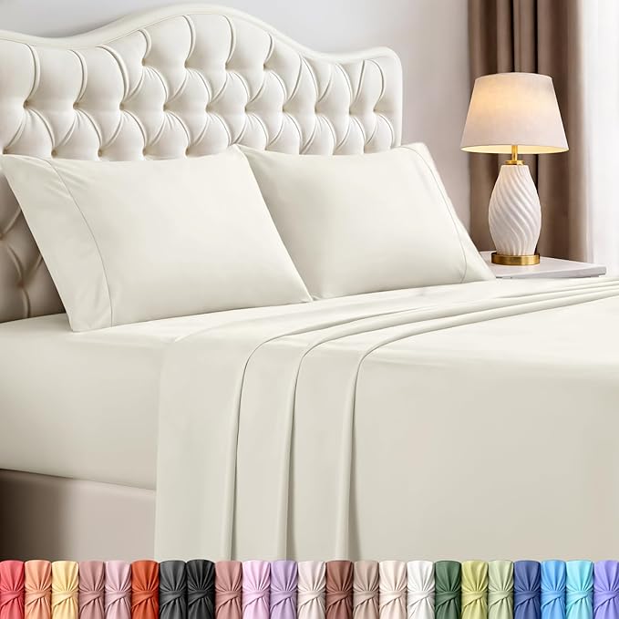 Utopia Bedding Full Size Sheet Set – 4 Piece Bed Sheets, Soft and Breathable Microfiber, Includes 1 Fitted Sheet, 1 Flat Sheet and 2 Pillowcases – Oeko Tex (Ivory)