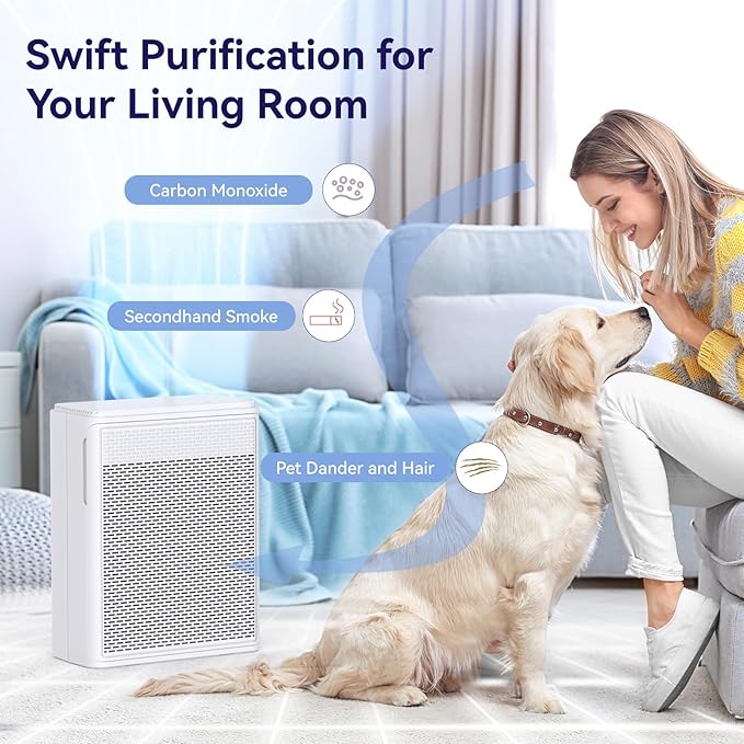YARIKI Air Purifiers for Home Pets Covers Up to 1500 Sq Ft,H13 Hepa Filter with Washable Pre-Filter,Pet Hair Dander Smoke Air Cleaner,22 dB Quiet Sleep for Living Room Bedroom Kitchen,P280 (White)
