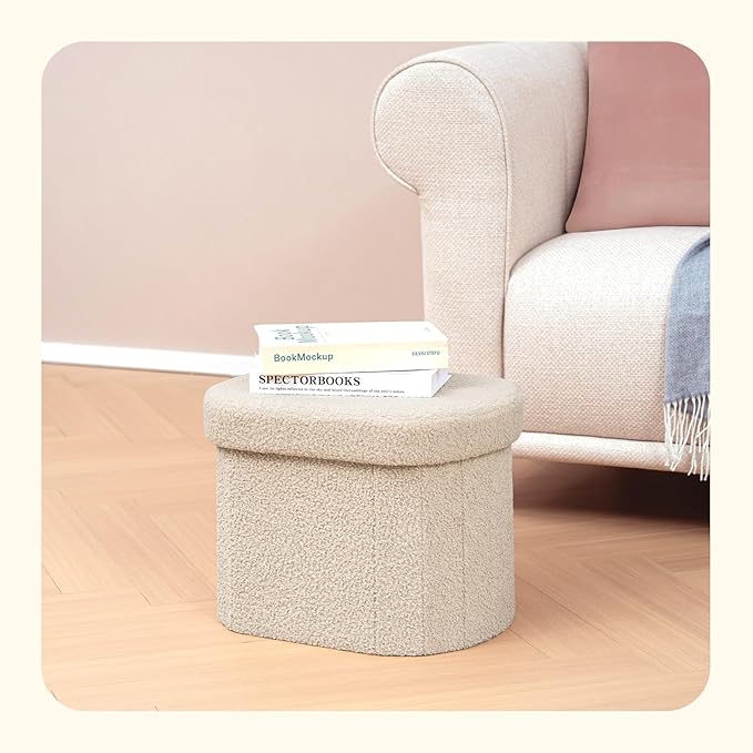 PINPLUS Storage Ottoman Boulce Tufted Folding Small Ottomans Bench Foot Rest with Storage 16.1"x12.2"x12.2" (Beige)