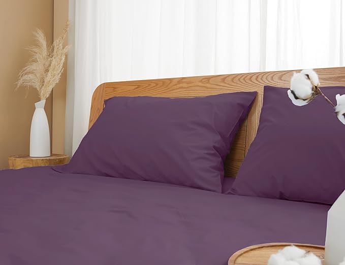 Pillow Cases, King Size Cotton Percale Weave Pillowcases, Pre-Shrunk Breathable and Hypoallergenic Pillowcases, Set of 2 (2 Piece King 20 Inch x 40 Inch, Dark Purple)