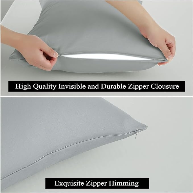 100% Egyptian Cotton Pillow Protectors Set of 2, 400 Thread Count Sateen Weave Cooling Pillowcase, Easy Care Zippered Style Pillow Covers (Gray, Queen)