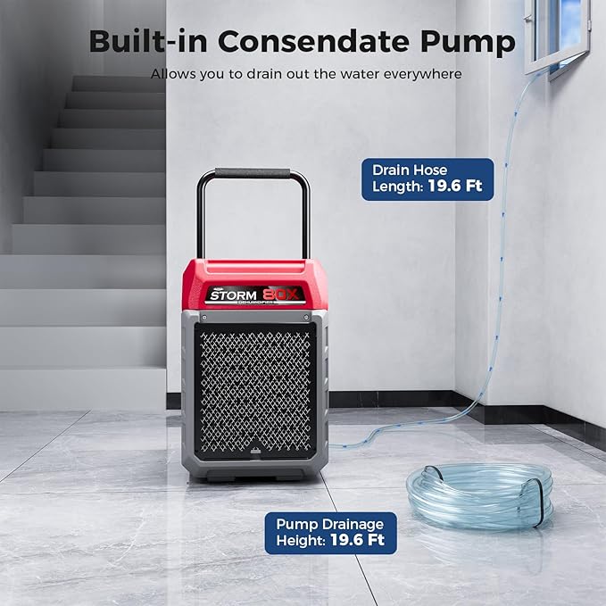 ALORAIR 170 PPD Commercial Dehumidifier with Pump & Drain Hose, LGR Industrial Use, Portable Dehumidifier with Wheels for Water Damage Restore, Carpet Drying, 6-Year Limited Warranty, Storm 80X (Red)