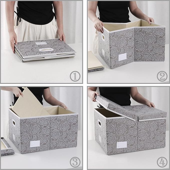 PRANDOM Extra Large Collapsible Storage Boxes with Lids Fabric Decorative Storage Bins Cubes Organizer Baskets with Cover Handles Divider for Bedroom Closet Living Room 19.6x15.7x11.8 Inch 3 Pack