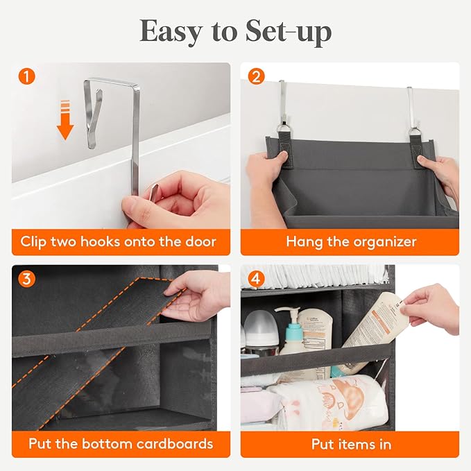 Lifewit 1 Pack Over the Door Organizer, 5 Section Clear Window Hanging Storage with 4 Side Pockets, Sturdy Anti Tilt 40 lbs Load Behind Door for Closet, Bedroom, Bathroom, Nursery, Dorm, Gray