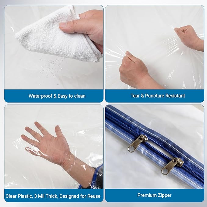 Plastic Mattress Bag for Moving (Full), 3 Mil Extra Thick Mattress Cover Protector with Zipper, Clear Mattress Storage Bag for Bed, Waterproof & Reuseable Mattress Moving Supplies