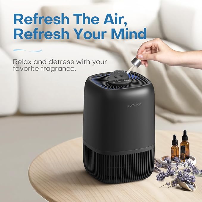 POMORON Air Purifiers for Bedroom Home, Air Filter Cleaner with Fragrance Sponge, 3-in-1 Premium Filter for Smoke, Allergies, Pollen, Pet Dander, Odor, Dust, Portable Air Purifier for Bedroom Office