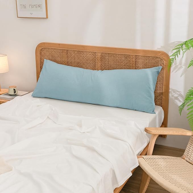 BESTOUCH 100% Washed Cotton Pillowcase for Hair and Skin Linen Feel Soft Comfortable Breathable 1 Pcs Pillow Case with Envelope Closure Solid Hushed Green Body 20x54 Inches