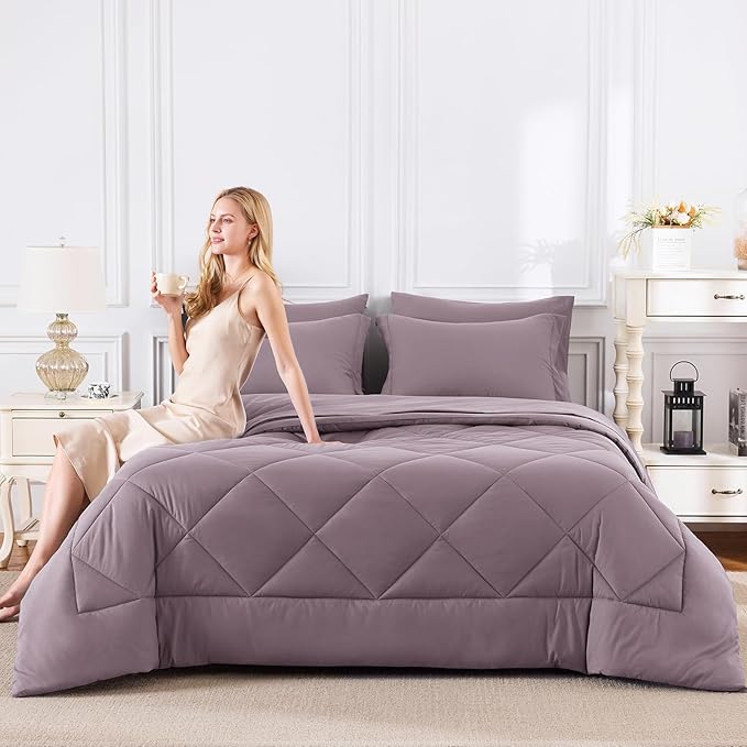 CozyLux Oversized King Comforter Set Dusty Purple, 7 Pieces Bed in a Bag Comforter Set with Sheets, All Season Bedding Set with Down Alternative Comforter, Sheets, Pillowcases & Shams