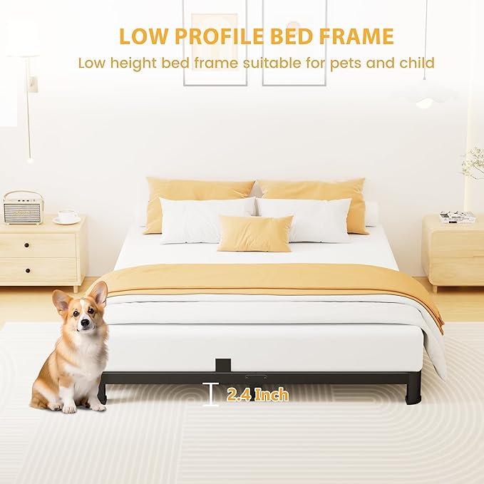 Superay 4 Inch King Bed Frame Low Profile, Heavy Duty Metal Platform Bed Frame with Round Corner Legs, Sturdy Mattress Foundation, No Box Spring Needed, Easy Assembly, Noise Free, Black