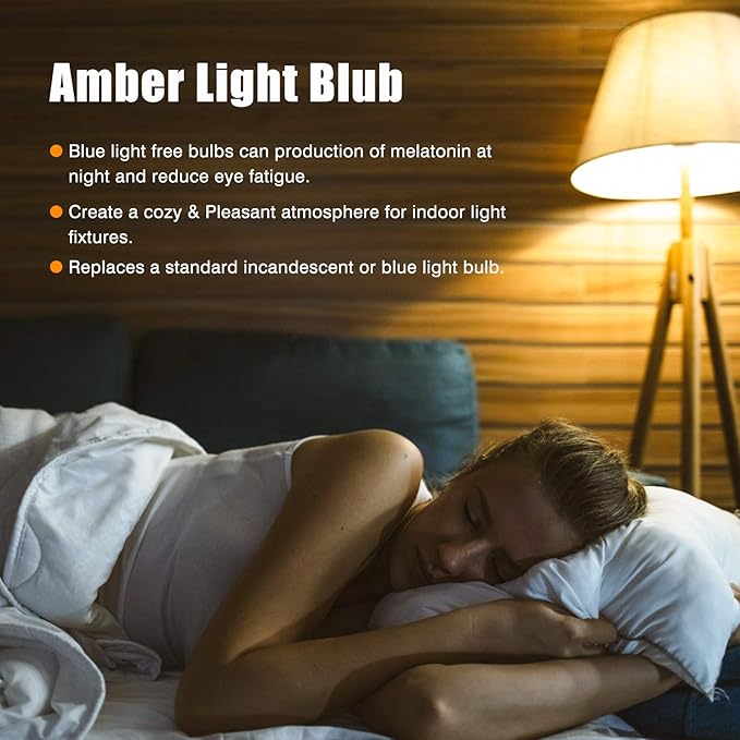 Neporal Amber Light Bulbs 9W, Soft Warm Sleep Light Bulbs 60W Equivalent, Blue Light Blocking Amber Night Light Bulbs 1800K, Bedtime Light Bulb for Healthy Sleep, 6 Pack