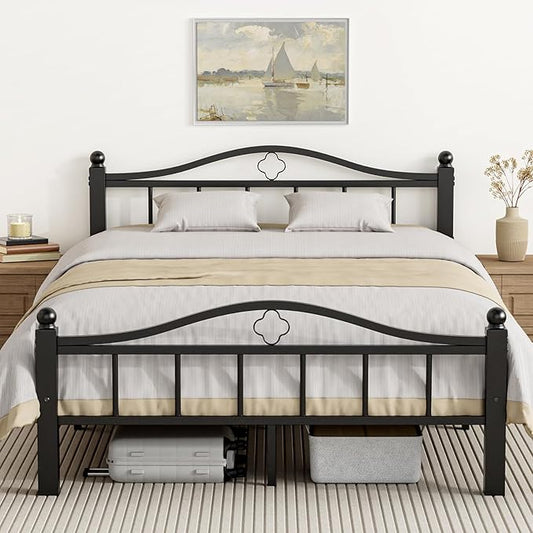 Metal Full Size Bed Frames with Headboard, 1500lb No Squeak Metal Platform with Headboard, 12" Underbed Storage, Tool-Free 30-Min Assembly No Box Spring Needed for Dorms/Apartments